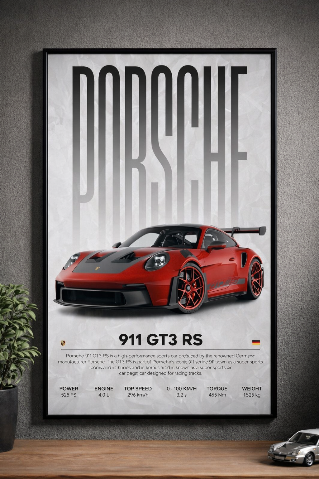 Porsche 911 GT3 RS – Poster Encadré Premium