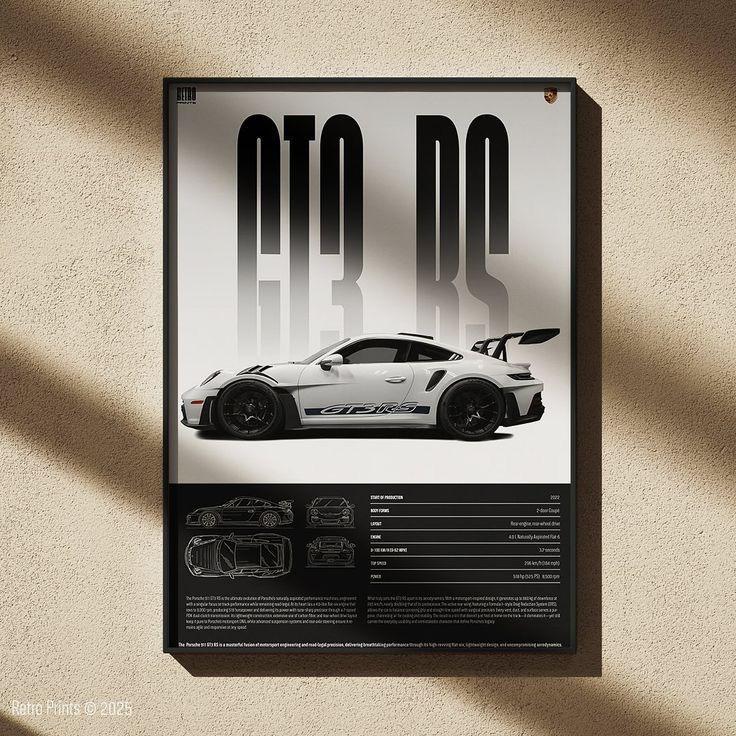 Porsche 911 GT3 RS Blueprint Wall Art Poster | Performance Car Print