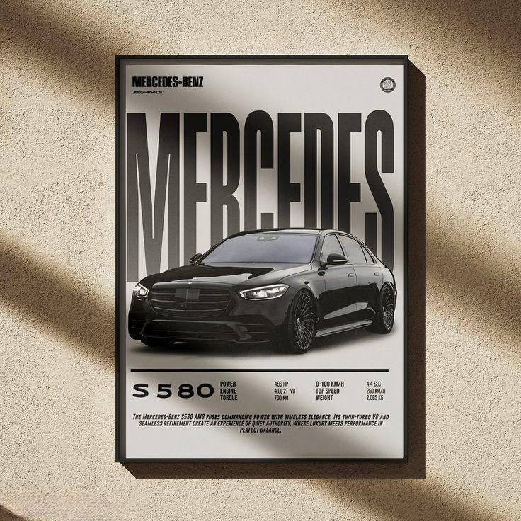 Mercedes-Benz S580 Wall Art Poster | Luxury Sedan Performance Print